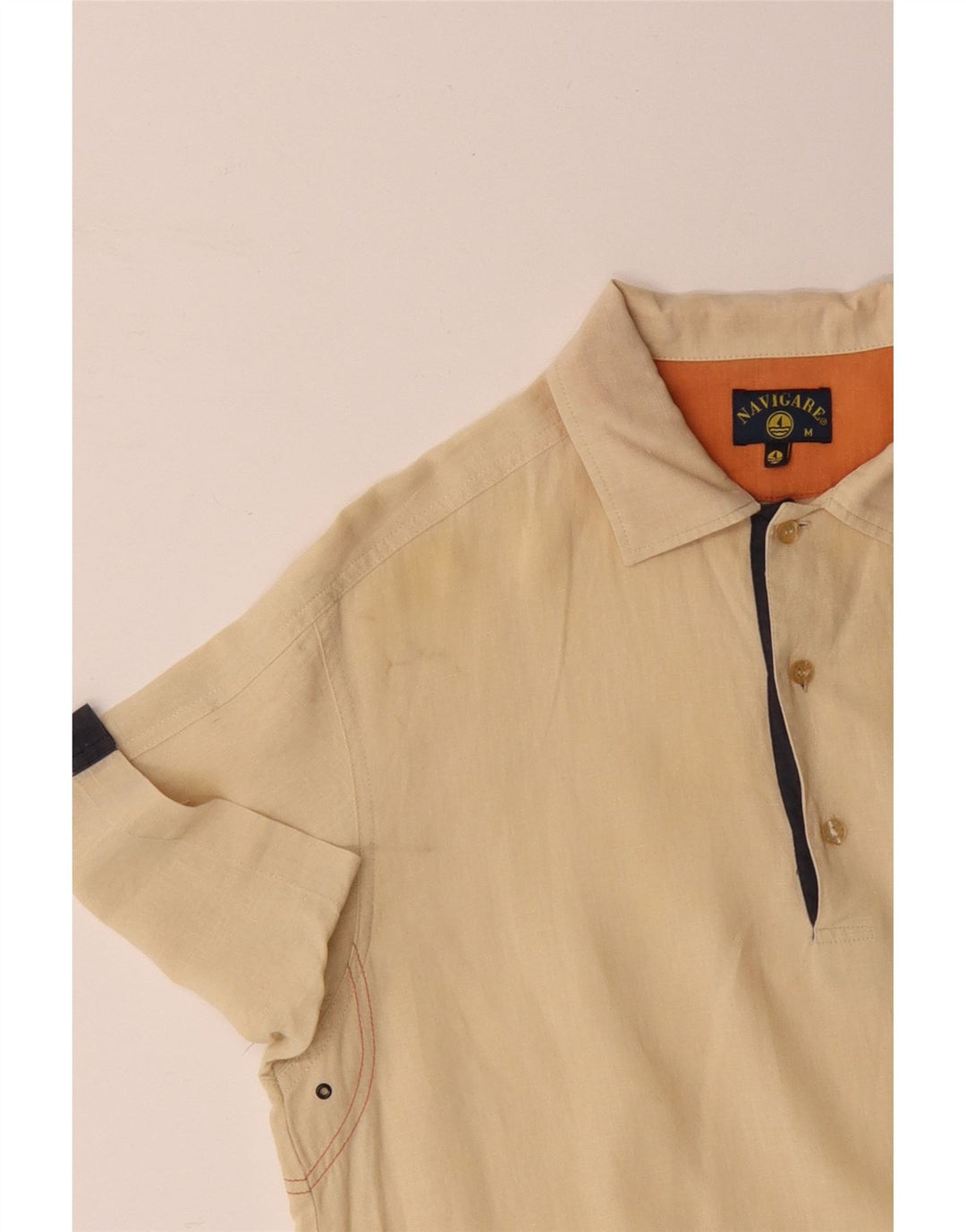 NAVIGARE Herren-Kurzarmpullover aus mittelgelber Colourblock-Baumwolle