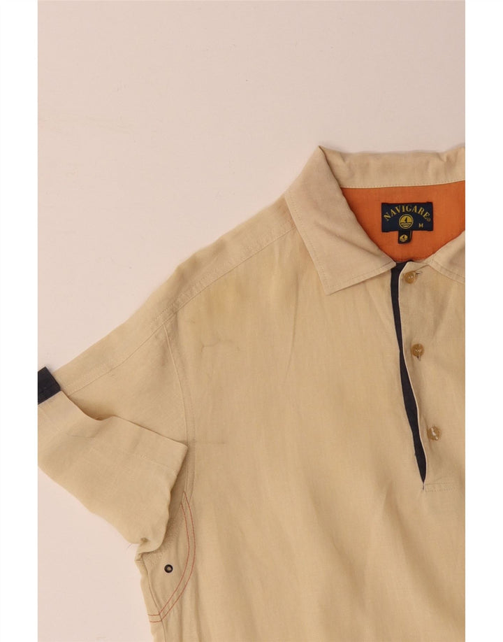 NAVIGARE Herren-Kurzarmpullover aus mittelgelber Colourblock-Baumwolle