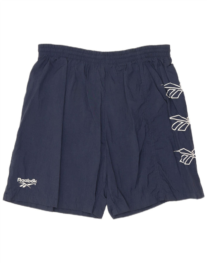 REEBOK Herren-Badeshorts mit Grafik, groß, marineblaues Nylon