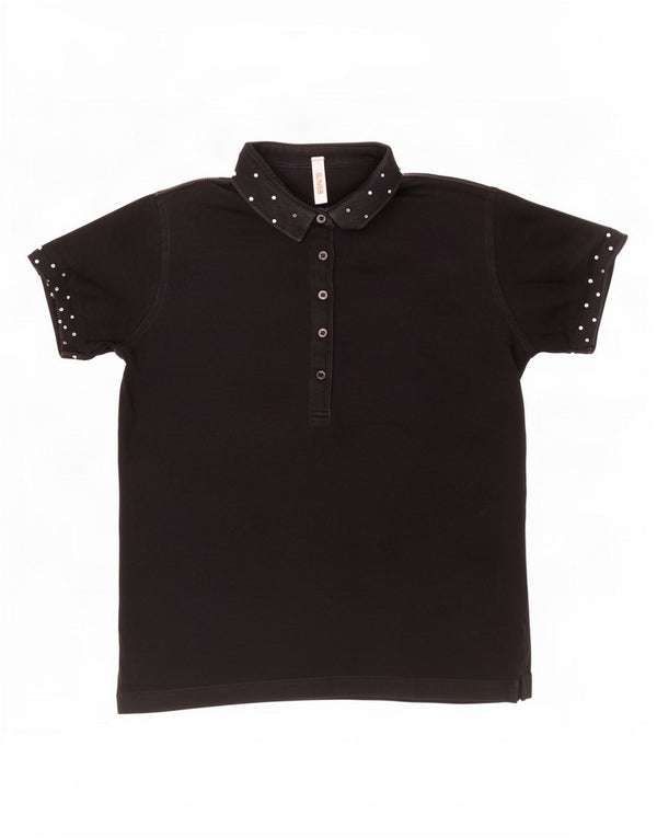 Sun68 Damen Poloshirt UK 14 Large Schwarz Baumwolle