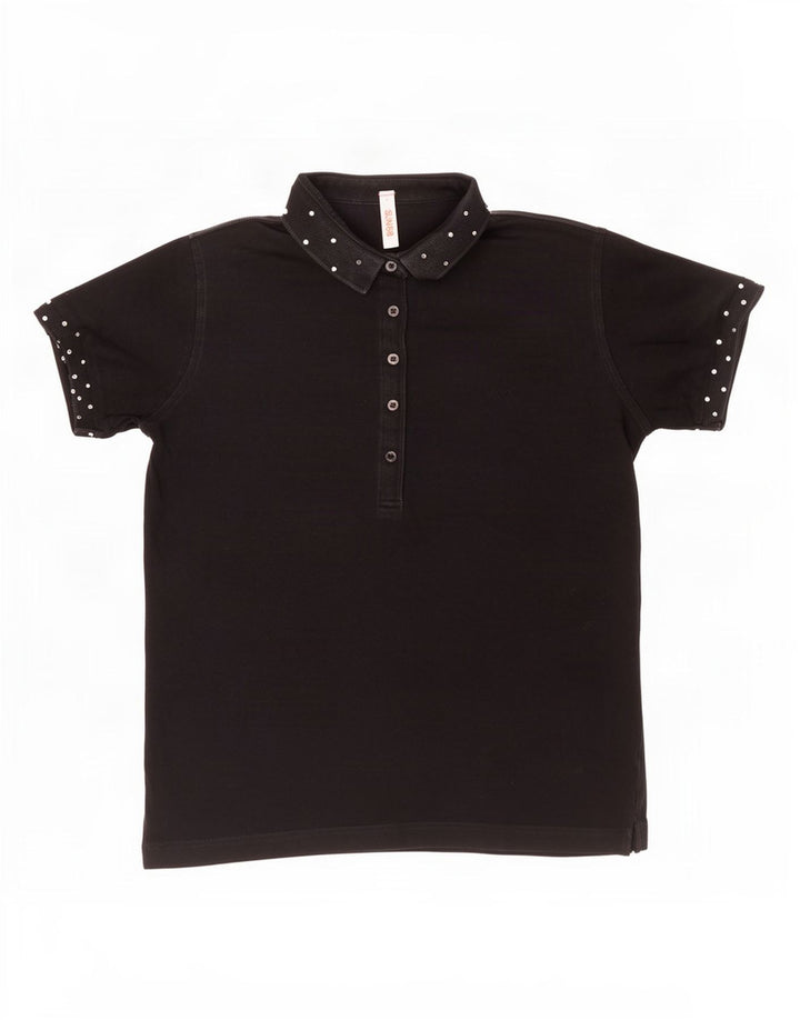 Sun68 Damen Poloshirt UK 14 Large Schwarz Baumwolle