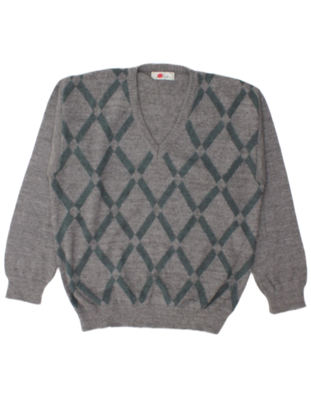 RODES Herren-Pullover mit V-Ausschnitt, groß, graue Argyle-/Diamantwolle