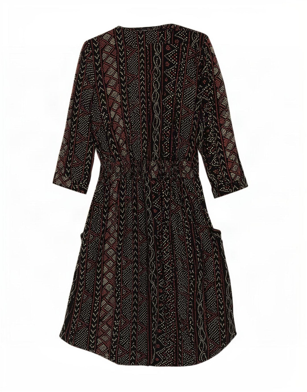 Warehouse Damen-Empire-Kleid mit 3/4-Ärmeln, UK 12, Mittelschwarz, geometrisch