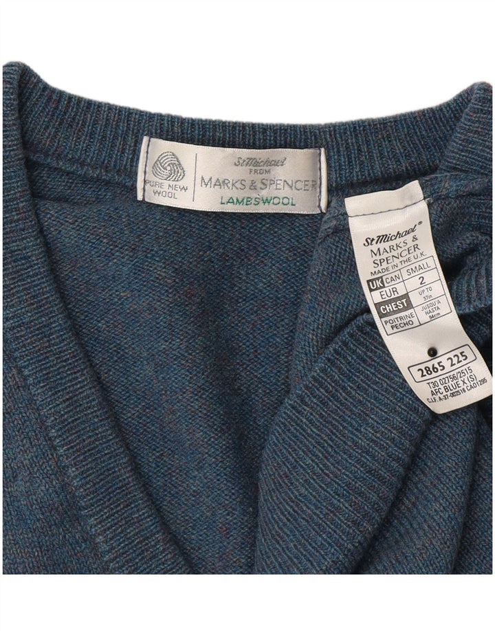 Marks & Spencer Herren-Pullover mit V-Ausschnitt, kleine blaue Lammwolle