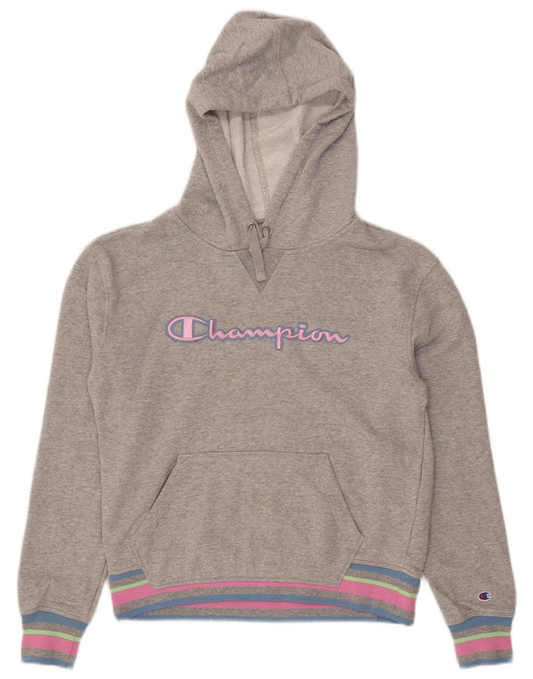 Champion Womens Graphic Hoodie Pullover UK 10 Small Graue Colourblock-Baumwolle