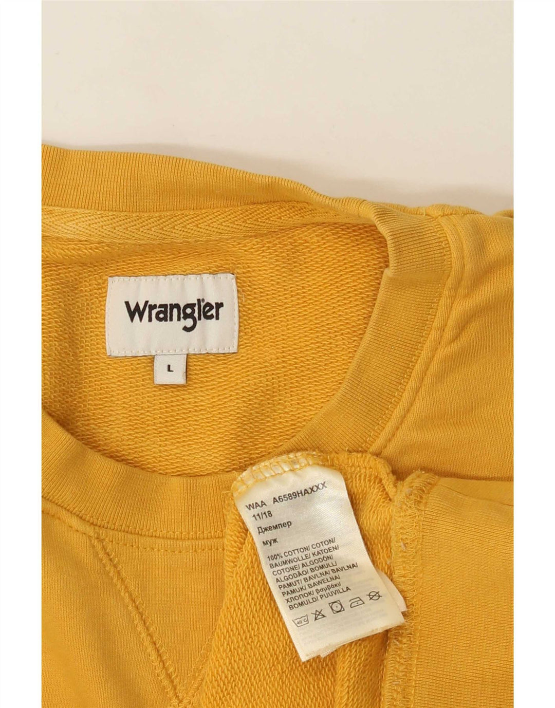 Wrangler Herren-Sweatshirt-Pullover, groß, gelbe Baumwolle