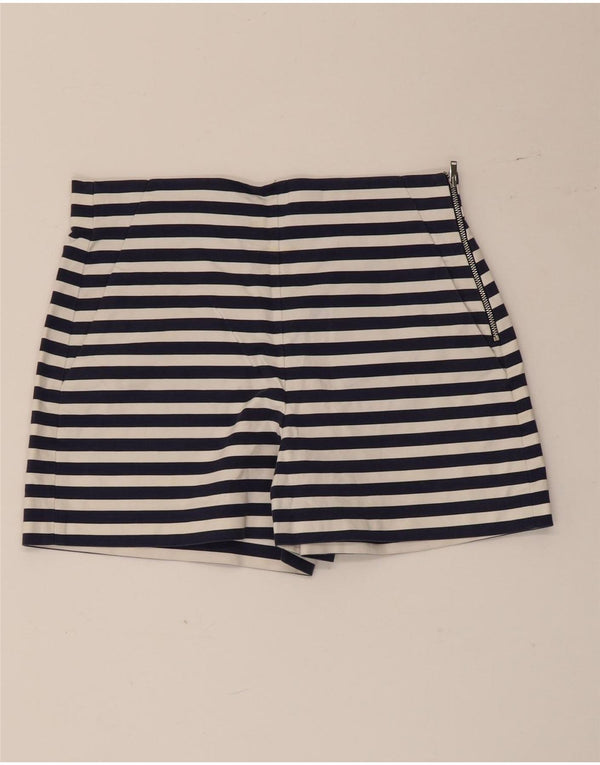 Zara Damen Hotpants Medium W28 Marineblau gestreift aus Baumwolle