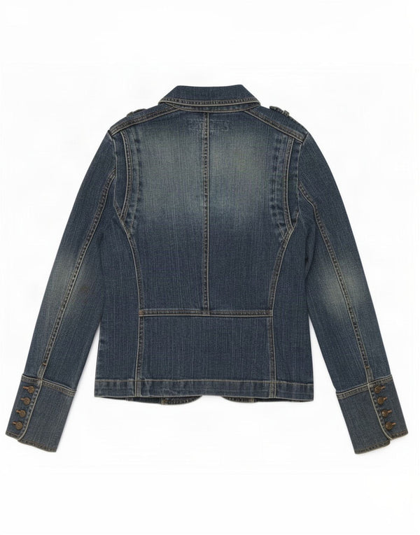 Zara Damen Militär-Jeansblazer mit 2 Knöpfen, UK 14, Größe L, Blau, Baumwolle