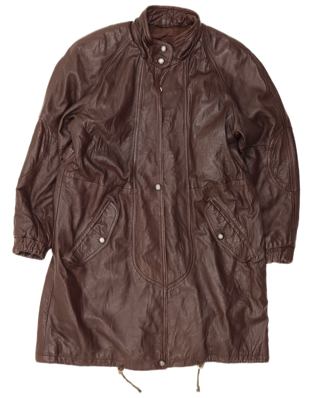 VINTAGE Damen Ledermantel UK 14 Großes braunes Leder