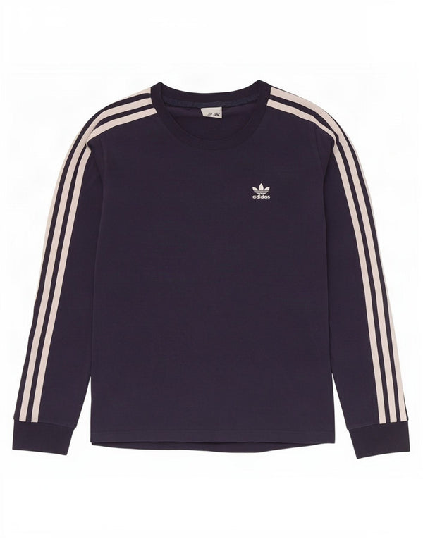 Adidas Damen Top Langarm UK 10 Small Marineblau Baumwolle