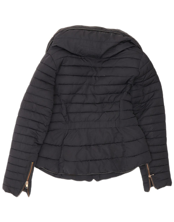 Zara Damen Wattierte Jacke UK 12 Medium Marineblau Polyester