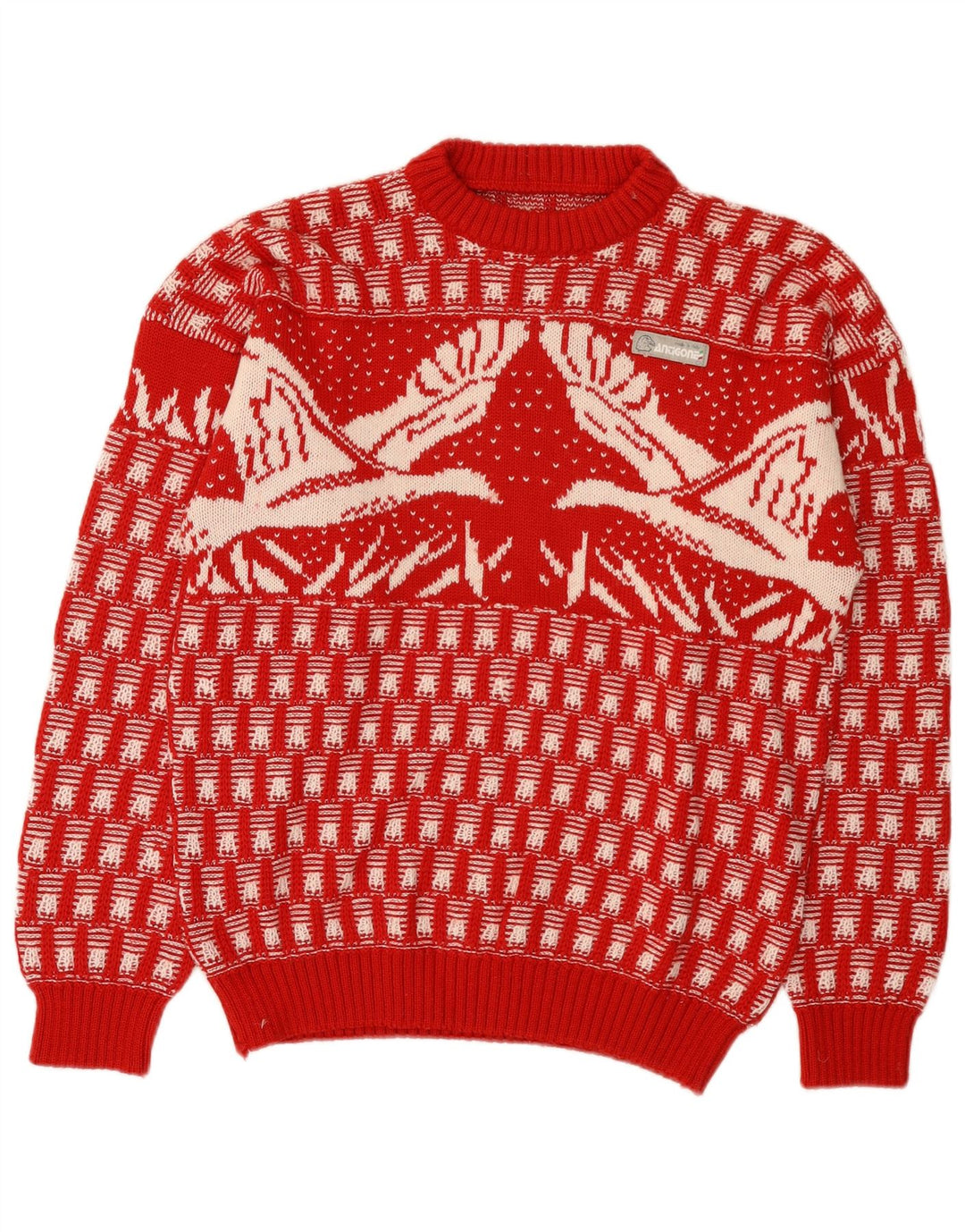 Vintage Herren Pullover mit Rundhalsausschnitt, mittelrot, Fair-Isle-Neuheit