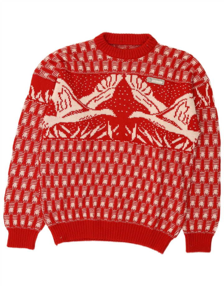 Vintage Herren Pullover mit Rundhalsausschnitt, mittelrot, Fair-Isle-Neuheit