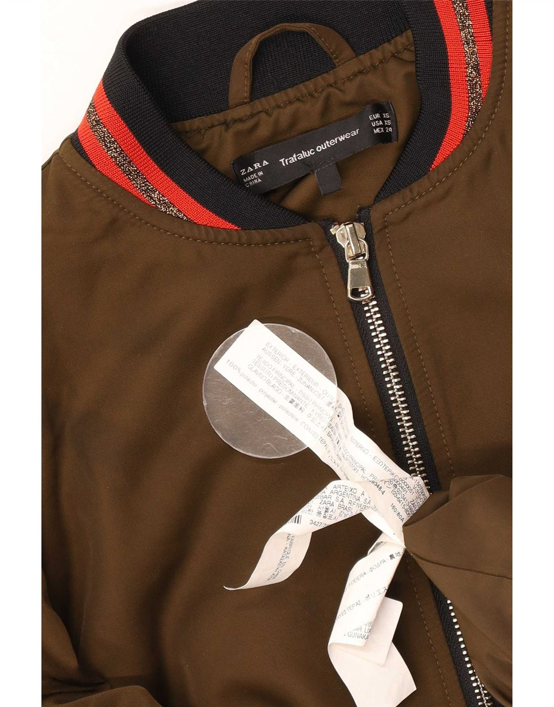 Zara Damen Übergroße Bomberjacke UK 6 XS Braunes Farbblock-Polyester