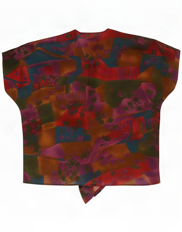 Vintage Damen Kurzarm-Wickelblusenoberteil UK 16 Large Red Geometrisch