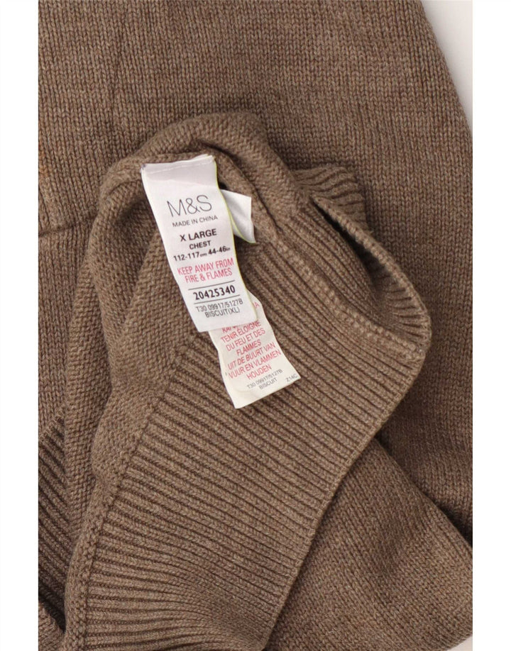 Marks & Spencer Herren-Pullover mit Knopfkragen, XL, braune Baumwolle