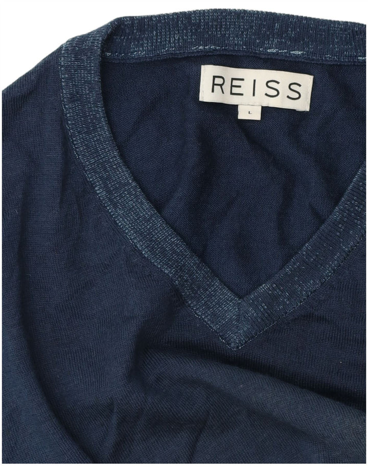 Reiss Herren-Pullover mit V-Ausschnitt, Größe L, Marineblau