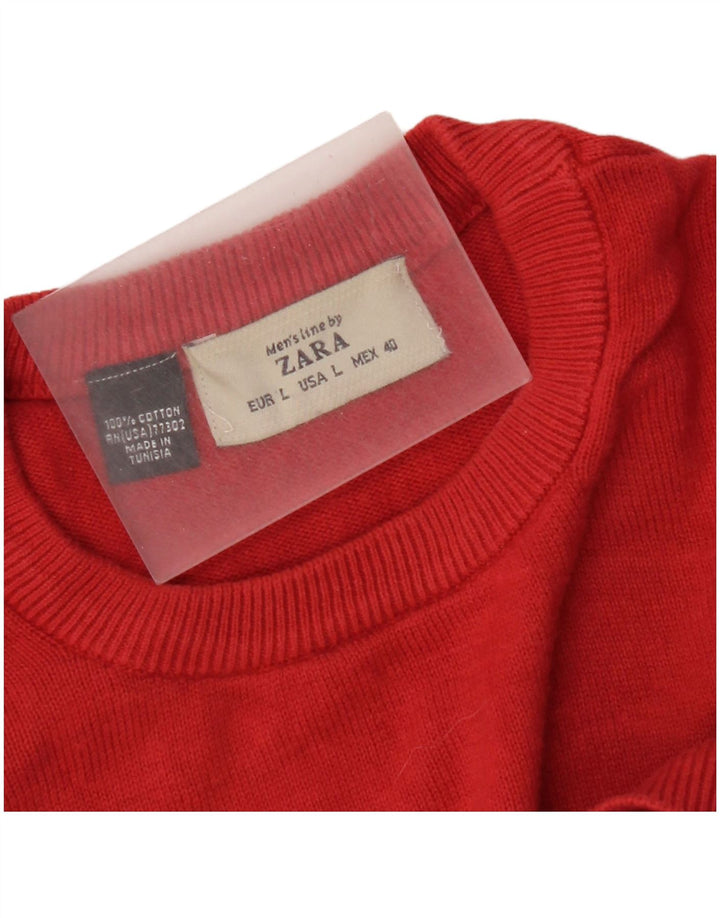 Zara Herren-Pullover mit Rundhalsausschnitt, groß, rote Baumwolle