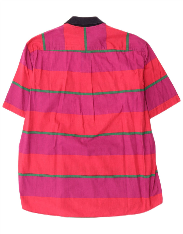 ICEBERG Herren Kurzarm-Pullover-Hemd, groß, lila, gestreift, Baumwolle