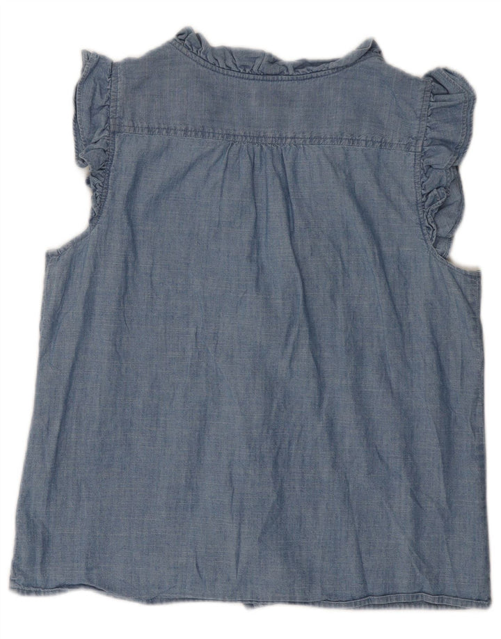 J. Crew Damen Kurzarm-Hemdbluse mit Rüschen vorne, UK 14, Mittelblau