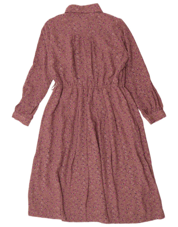 Vintage Damen Maxi Pullover Hemdkleid UK 12 Mittelbraun geblümt