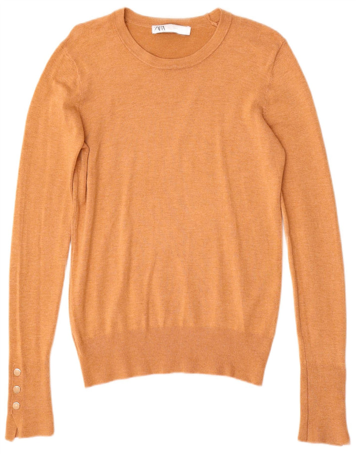 Zara Damen-Pullover mit U-Boot-Ausschnitt, Gr. 12, Mittelbeige