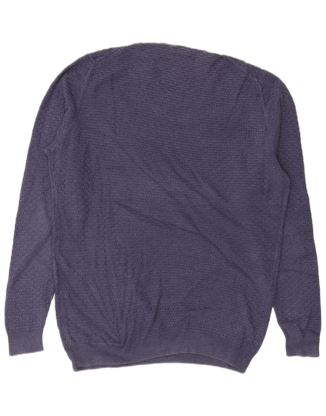 MASSIMO DUTTI Herren-Pullover mit Rundhalsausschnitt, XL, blaue Baumwolle