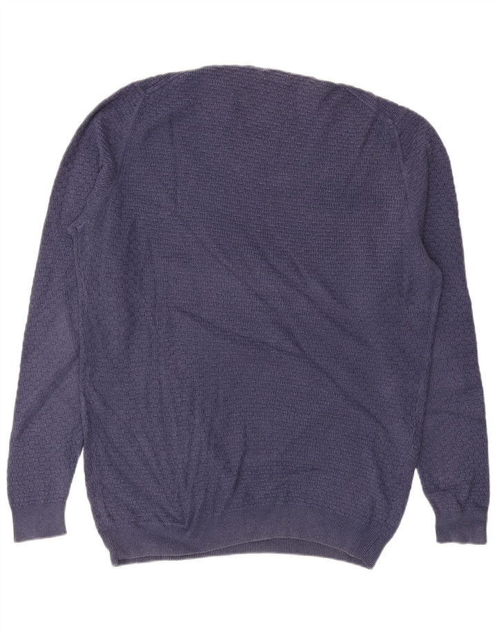 MASSIMO DUTTI Herren-Pullover mit Rundhalsausschnitt, XL, blaue Baumwolle