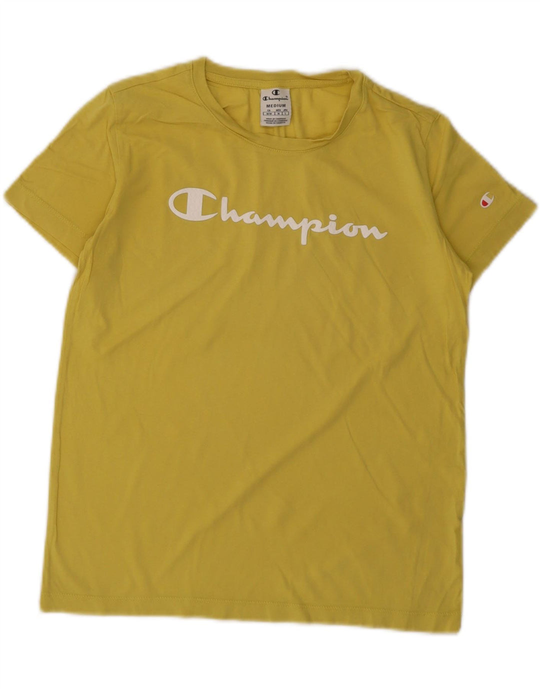 Champion Damen Grafik-T-Shirt-Oberteil UK 12 Mittelgelb