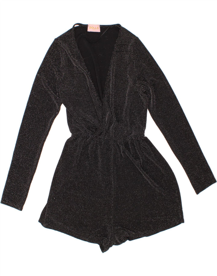 VINTAGE Womens Long Sleeve Playsuit UK 4 XS  Black Polyester Vintage Vintage and Second-Hand Vintage from Messina Hembry 