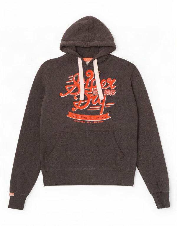Superdry Graphic Hoodie-Pullover für Damen, UK 12, mittelgraue Baumwolle