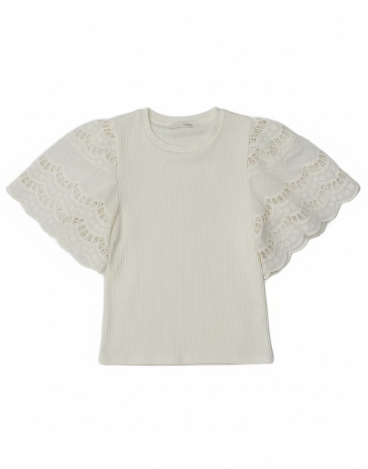 Zara Damen Crop Batwing Bluse Top UK 8 Small Weiße Viskose