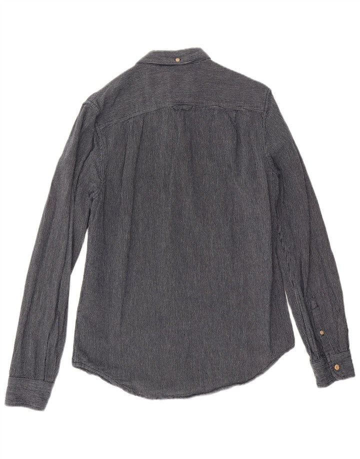 Superdry Herren-Hemd aus mittelblauer Nadelstreifen-Baumwolle in Marineblau