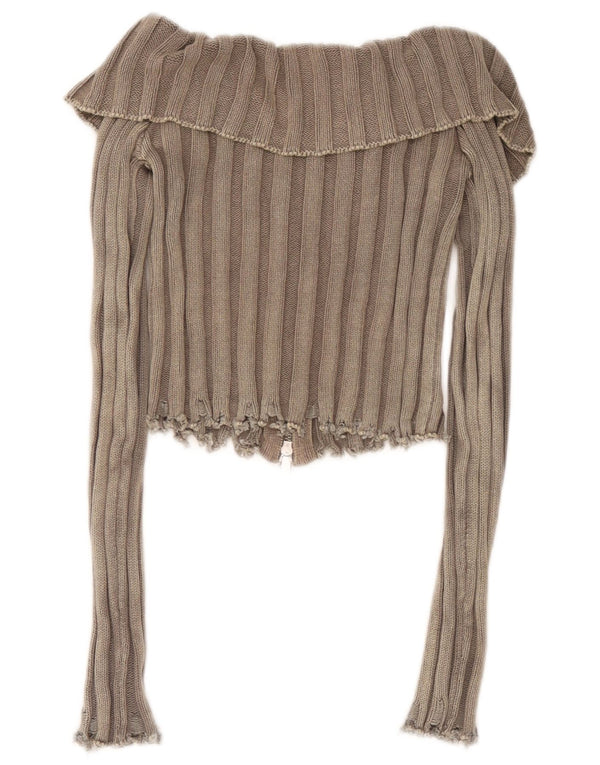 Zara Damen Crop Cardigan Pullover UK 4 XS Braun