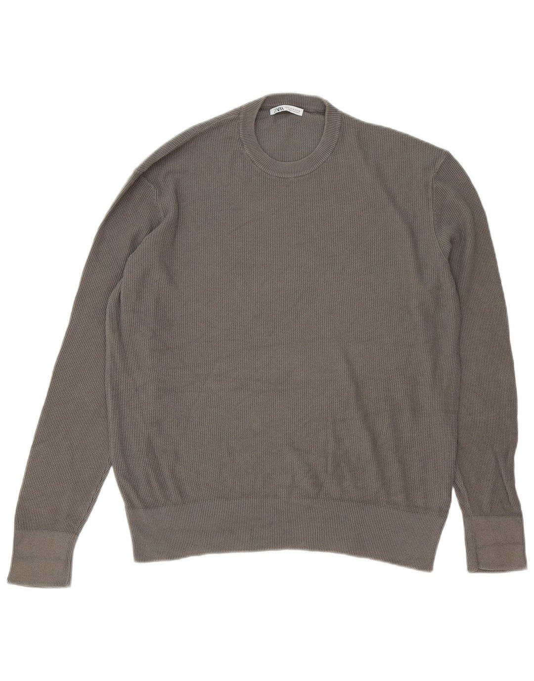 Zara Herren-Pullover mit Rundhalsausschnitt, mittelgraue Baumwolle
