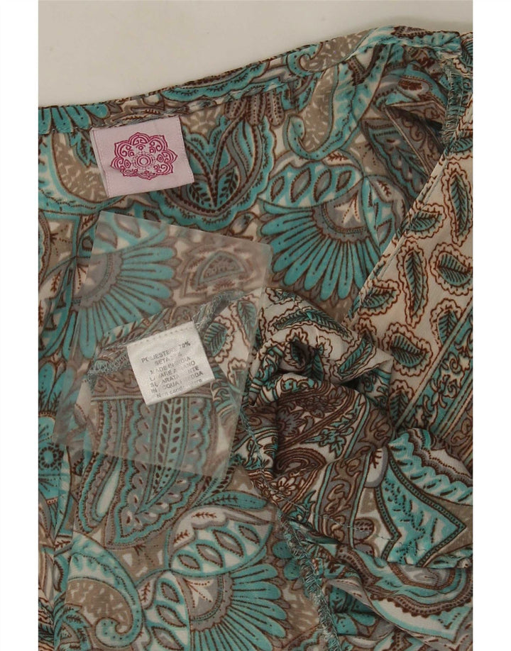 Vintage Damen Empire-Kleid UK 12 Mittelgrünes Paisley-Polyester