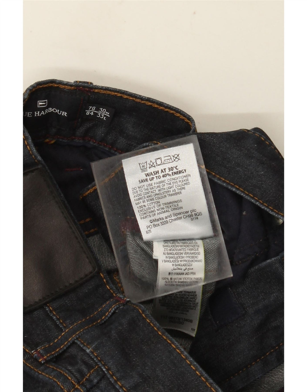 Marks & Spencer Herren Blue Harbor Straight Jeans W30 L33 Marineblaue Baumwolle