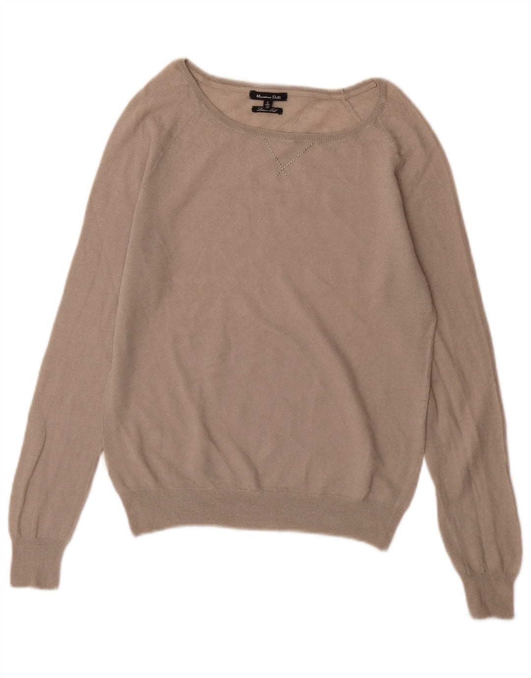 Massimo Dutti Damen-Pullover mit U-Boot-Ausschnitt, Gr. 10, kleine Beige-Wolle