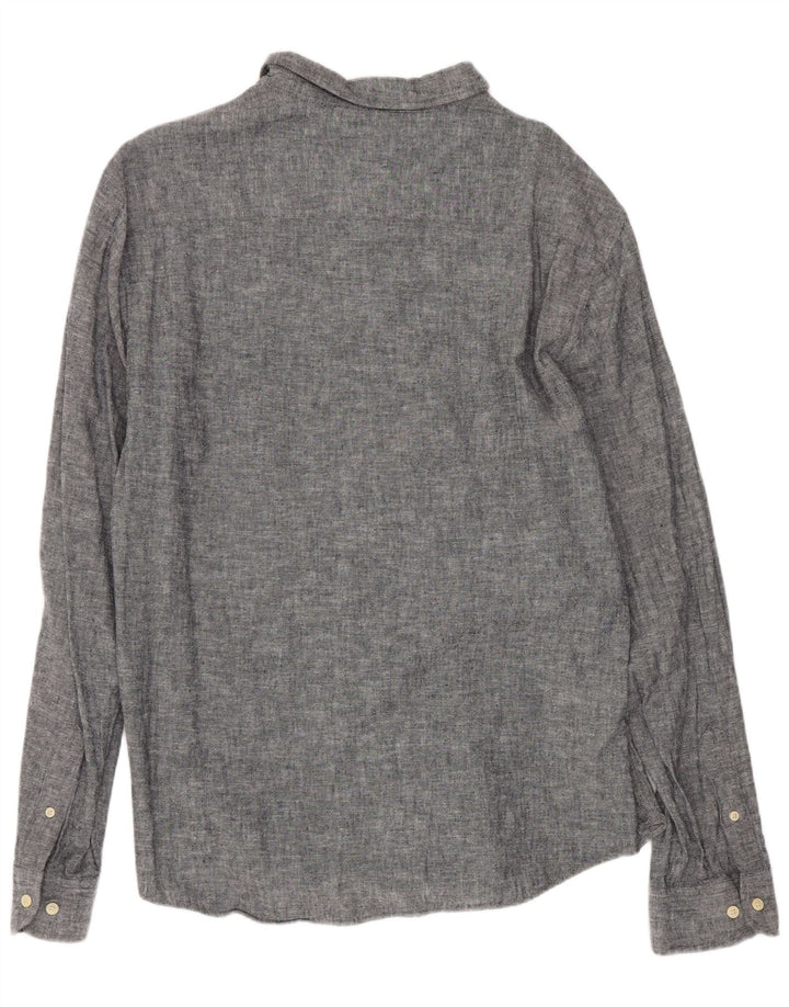 Nautica Herrenhemd XL Grau meliertes Leinen