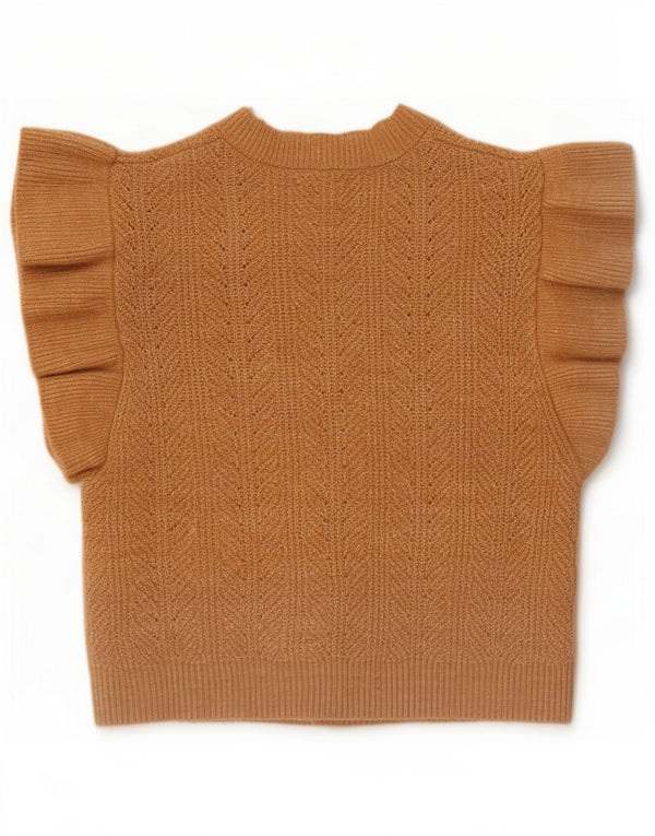 Zara Mädchen-Pullover mit kurzen Ärmeln, offener Strickjacke, 13–14 Jahre, braunes Polyester