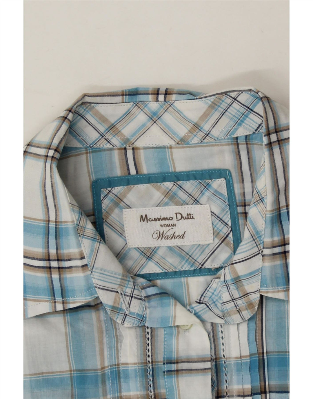 MASSIMO DUTTI Womens 3/4 Sleeve Shirt EU 36 XS Blue Check Cotton Vintage Massimo Dutti and Second-Hand Massimo Dutti from Messina Hembry 
