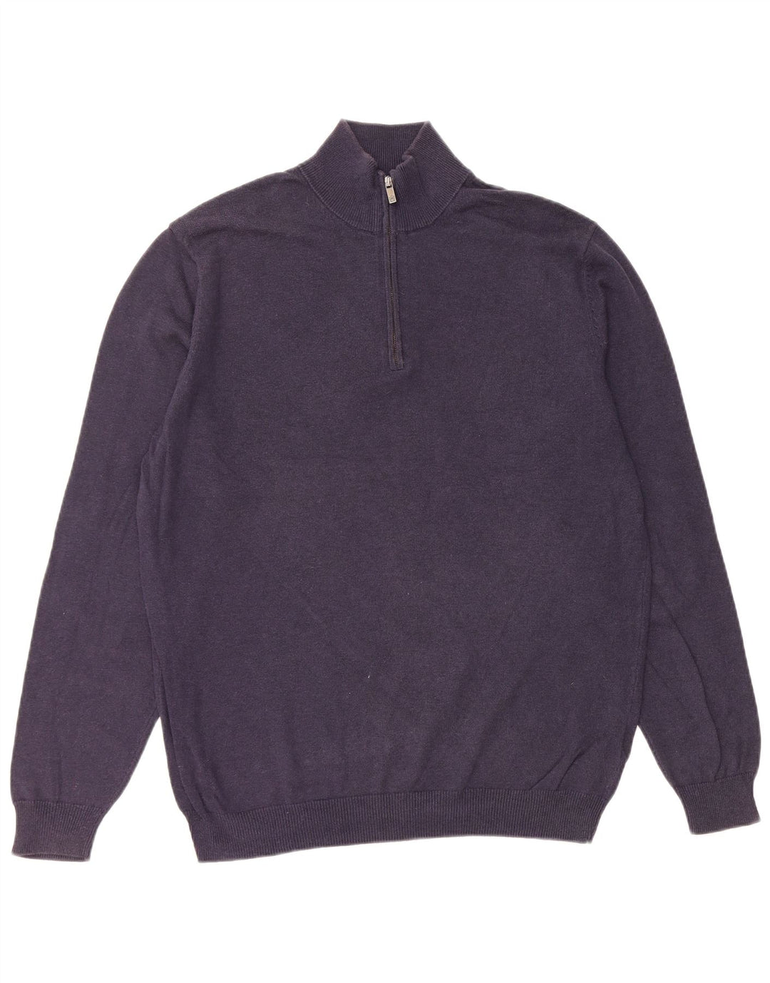 MASSIMO DUTTI Herren-Pullover mit Reißverschluss am Hals, große marineblaue Baumwolle