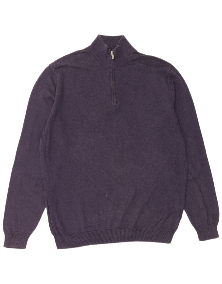 MASSIMO DUTTI Herren-Pullover mit Reißverschluss am Hals, große marineblaue Baumwolle