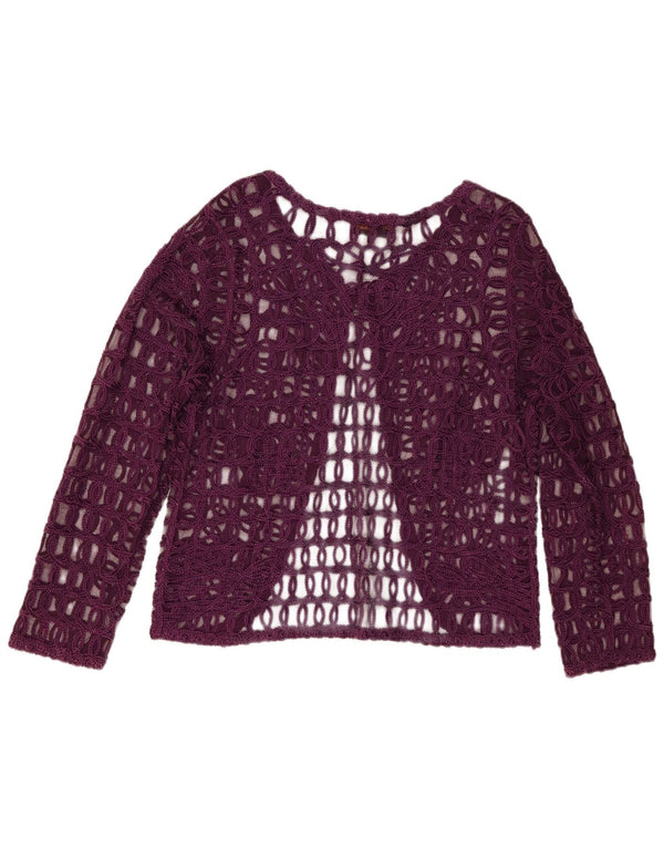 Stephen Y Womens Crochet Long Sleeve See Through Top UK 16 Large Purple