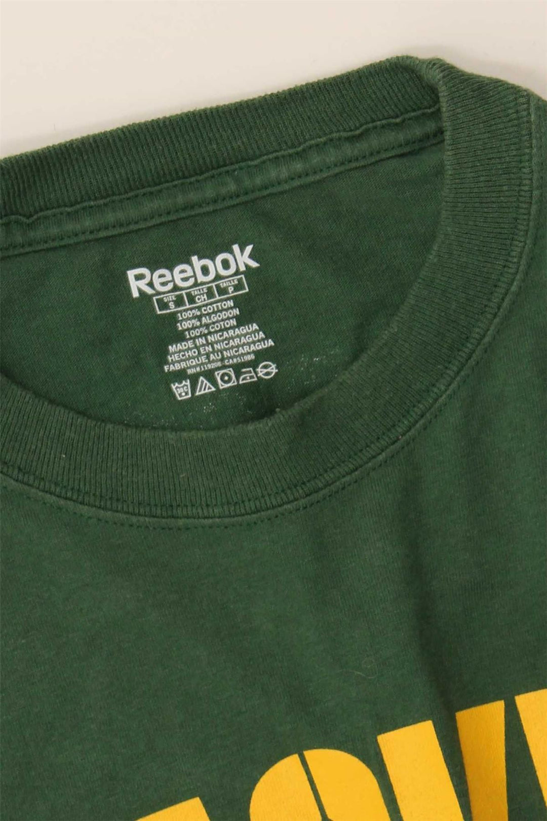 REEBOK Mens Packers Graphic T-Shirt Top Small Green Cotton