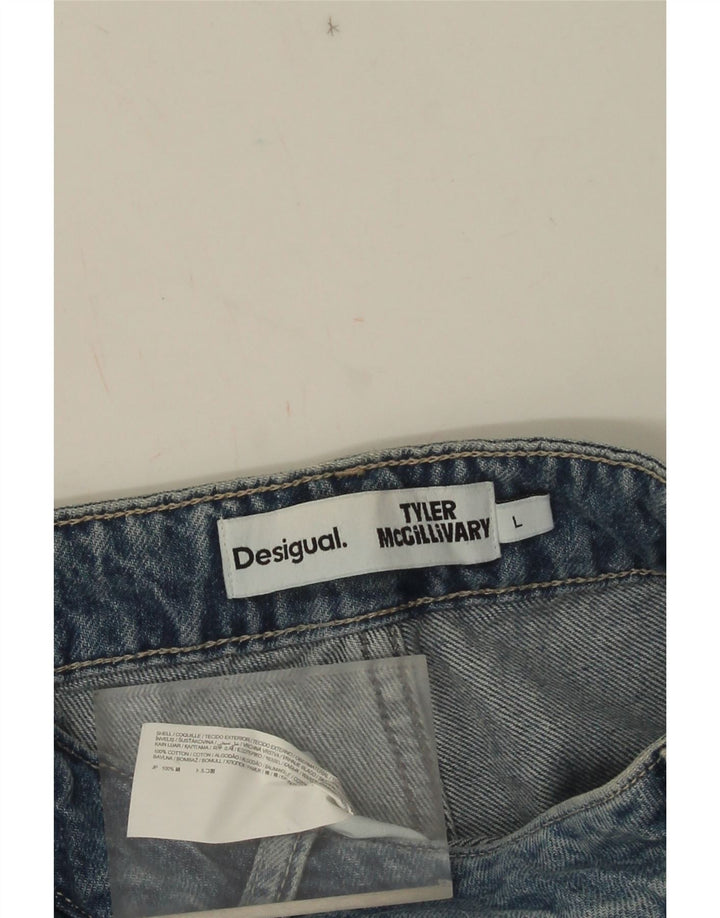 Desigual Damen Schlagjeans, groß, W32, L30, blaue Patchwork-Baumwolle