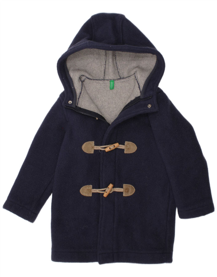 Benetton Jungen-Dufflecoat mit Kapuze, 3–4 Jahre, XS, marineblaue Wolle