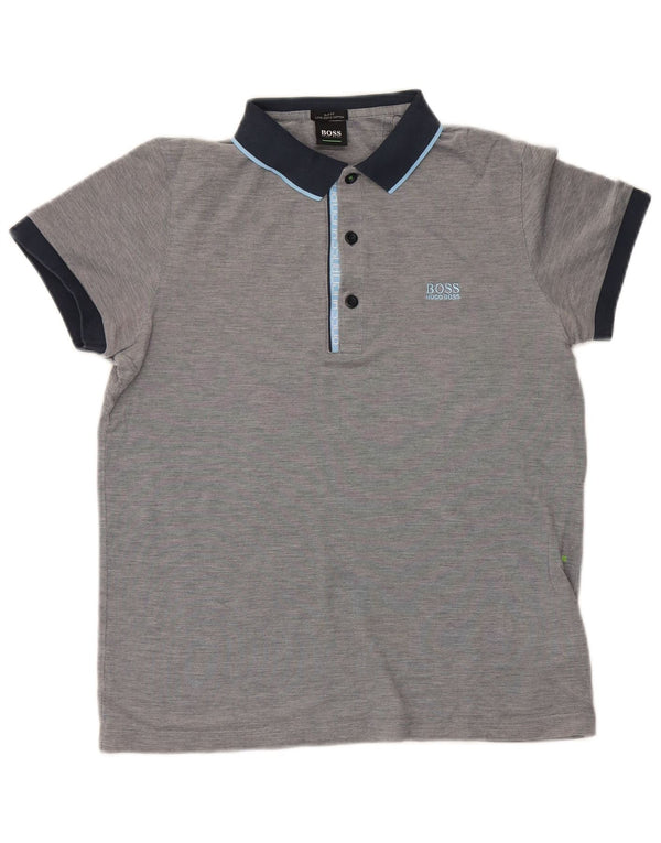 Hugo Boss Herren-Poloshirt aus mittelgrauer Colourblock-Baumwolle