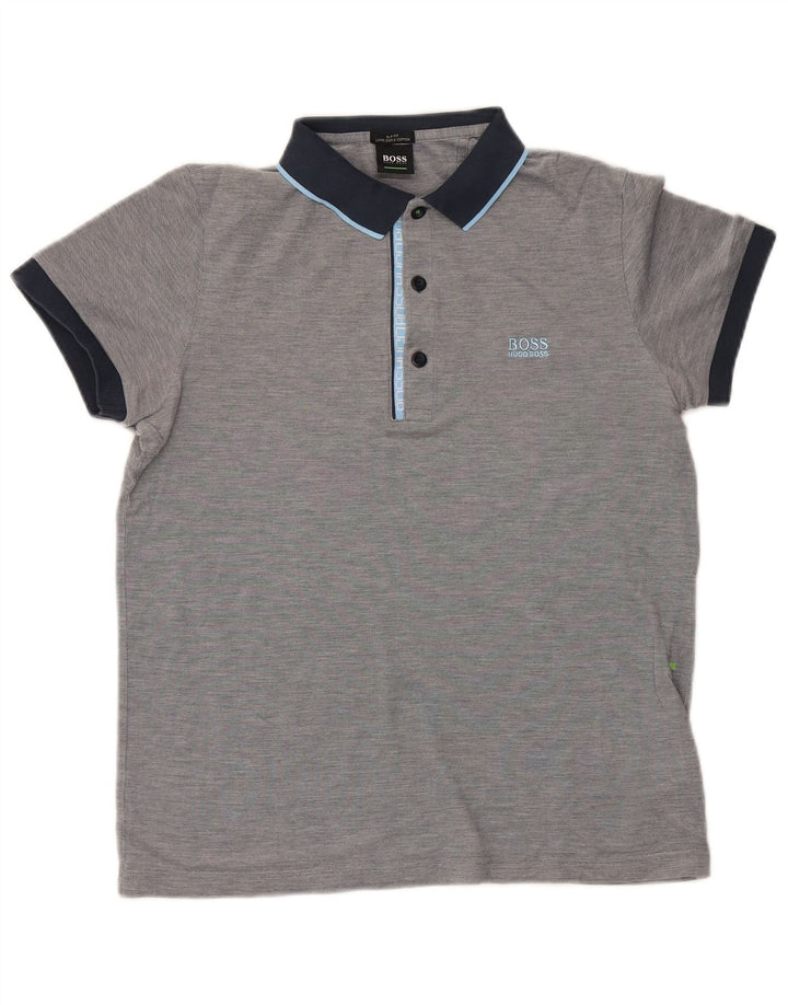 Hugo Boss Herren-Poloshirt aus mittelgrauer Colourblock-Baumwolle