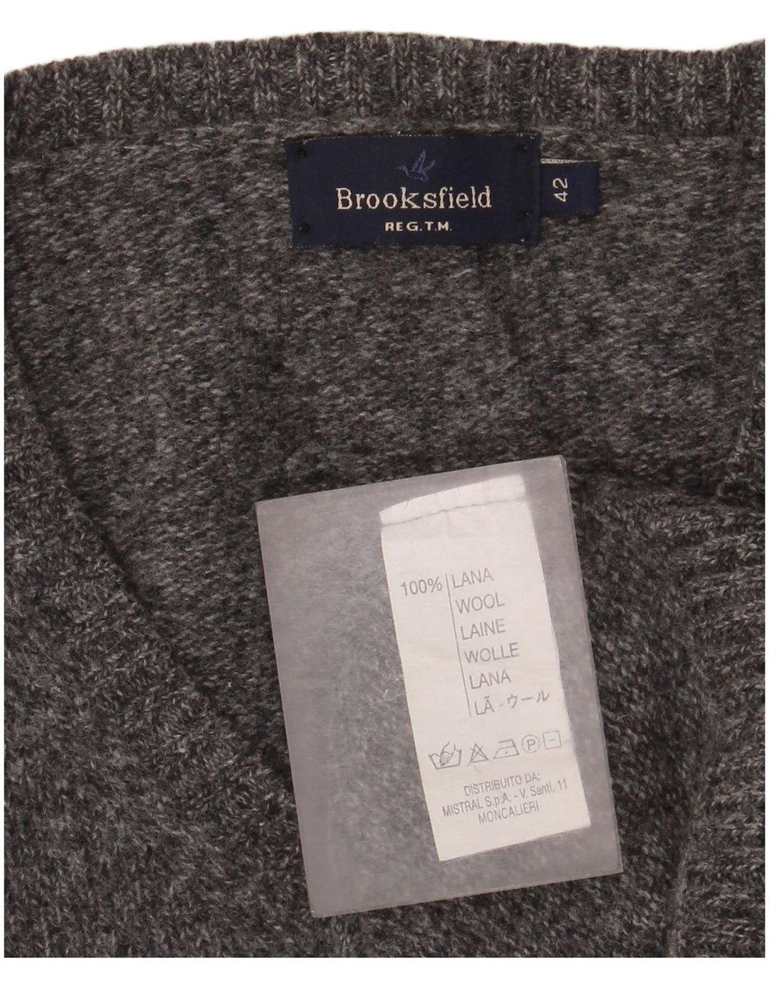 Brooksfield Damen-Pullover mit V-Ausschnitt IT 42 Mittelgrau gefleckte Wolle